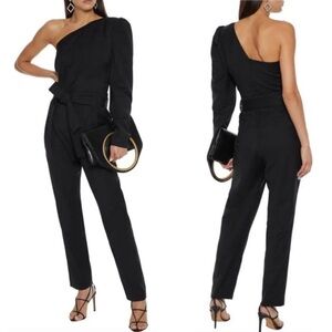 IRO Harabel Wool One Shoulder Puff Sleeve Belt Tailored Pleated Jumper Jumpsuit